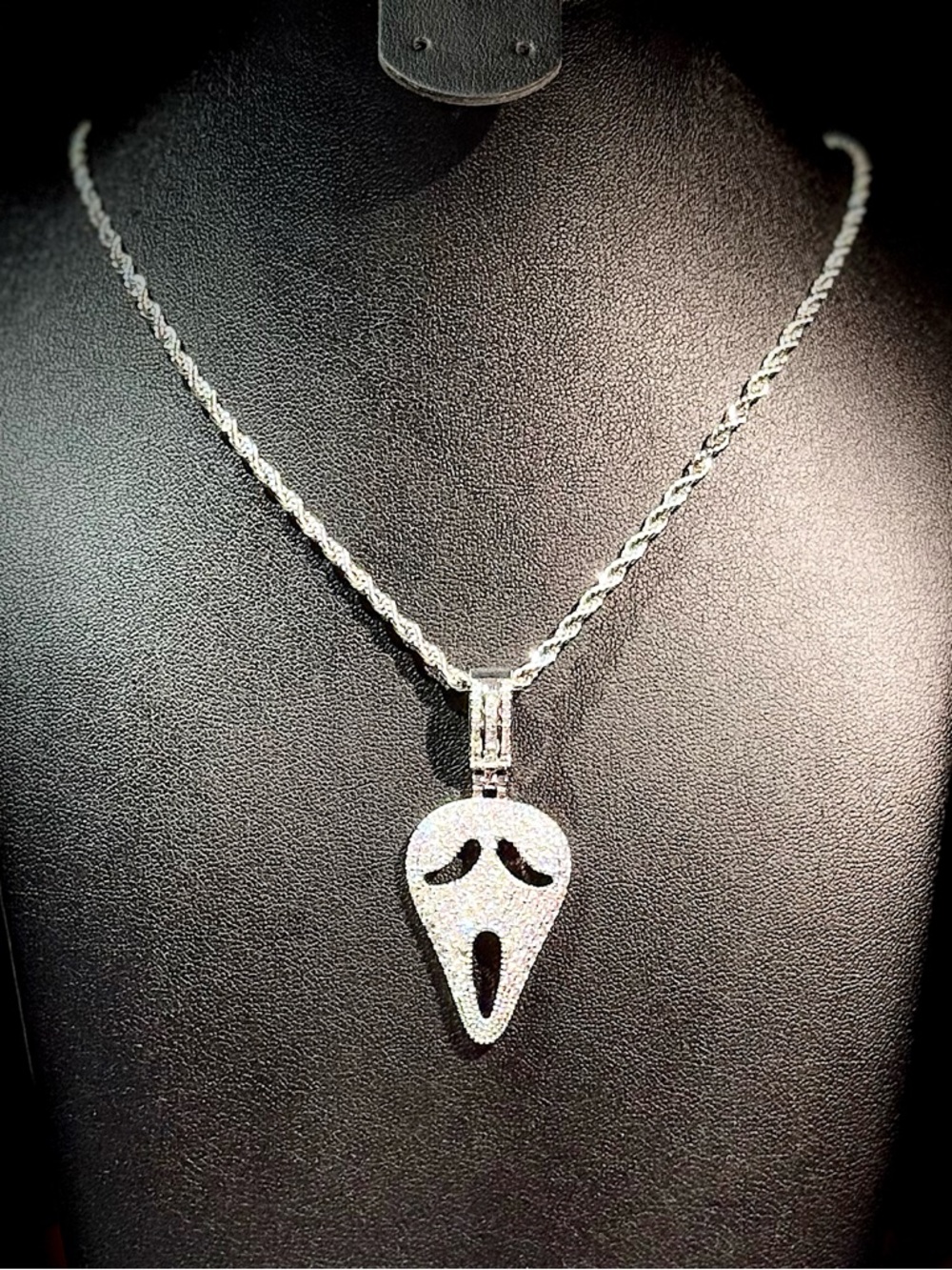 Silver Pave Ghost Pendant Necklace - Women Jewelry
